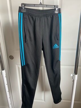 adidas Black Joggers with Bright Blue Side Stripes